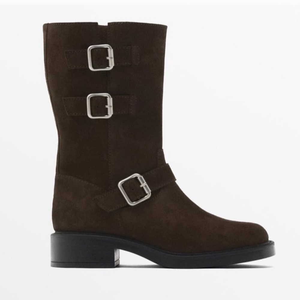 NWT Massimo Dutti Brown Suede Combat Boots